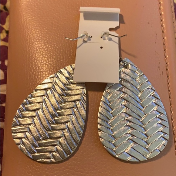 NWOT’s silver vegan leather earrings - Picture 2 of 2